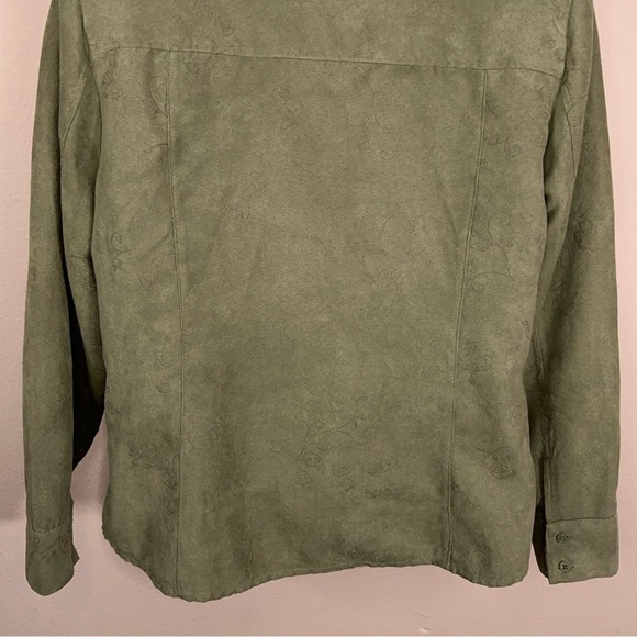 Petite Medium Croft And Barrow Green Blazer Jacket Floral Print Zip Closure - Picture 12 of 16